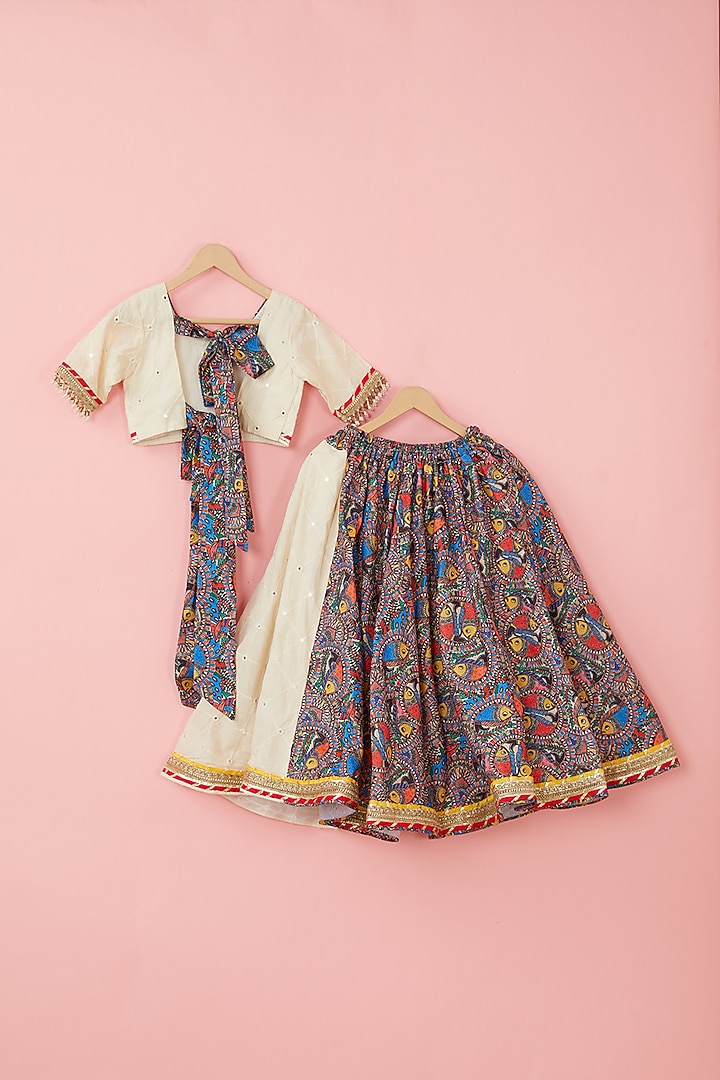 Off-White Cotton Printed Lehenga Set For Girls by ATIJAH at Pernia's Pop Up Shop