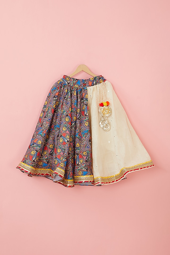 Off-White Cotton Printed Lehenga Set For Girls by ATIJAH at Pernia's Pop Up Shop