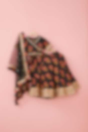 Black Cotton Printed Lehenga Set For Girls by ATIJAH at Pernia's Pop Up Shop