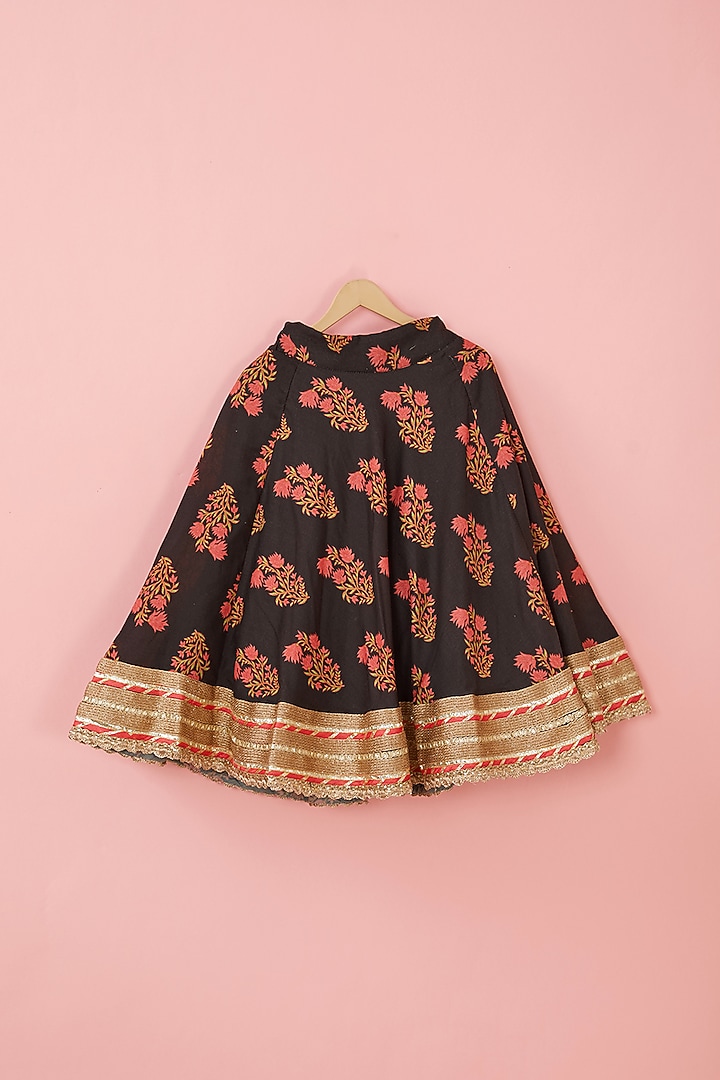 Black Cotton Printed Lehenga Set For Girls by ATIJAH at Pernia's Pop Up Shop