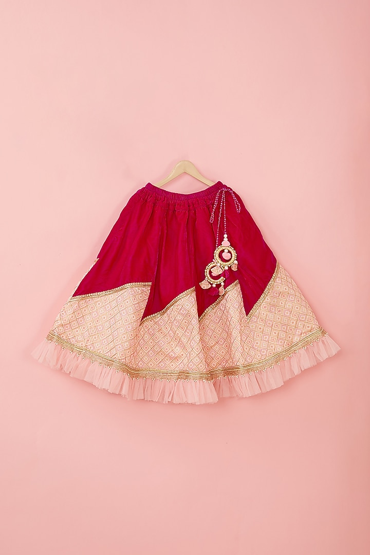Pink Silk & Velvet Lehenga Set For Girls by ATIJAH at Pernia's Pop Up Shop