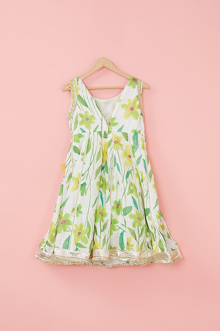 White Cotton Floral Printed Anarkali Set For Girls by ATIJAH at Pernia's Pop Up Shop