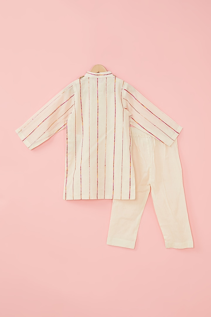 Off-White Cotton Thread Embroidered Kurta Set For Boys by ATIJAH at Pernia's Pop Up Shop