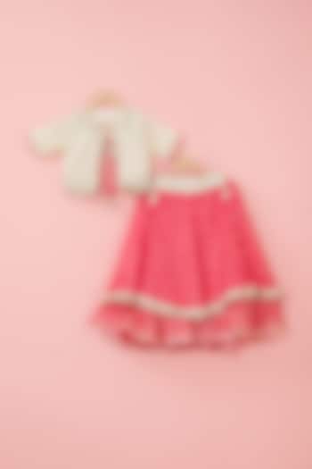 Pink Cotton & Satin Printed Lehenga Set For Girls by ATIJAH