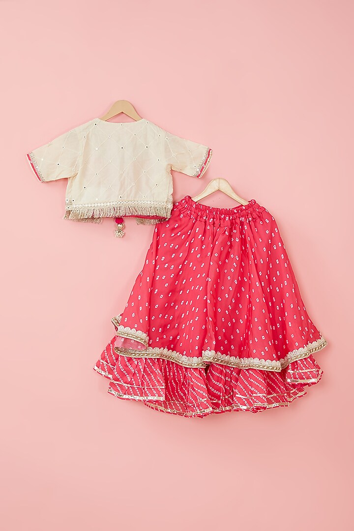 Pink Cotton & Satin Printed Lehenga Set For Girls by ATIJAH at Pernia's Pop Up Shop