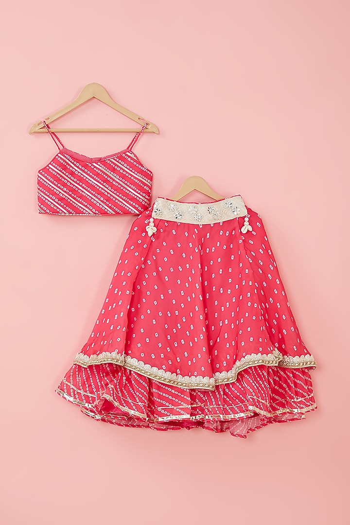 Pink Cotton & Satin Printed Lehenga Set For Girls by ATIJAH at Pernia's Pop Up Shop