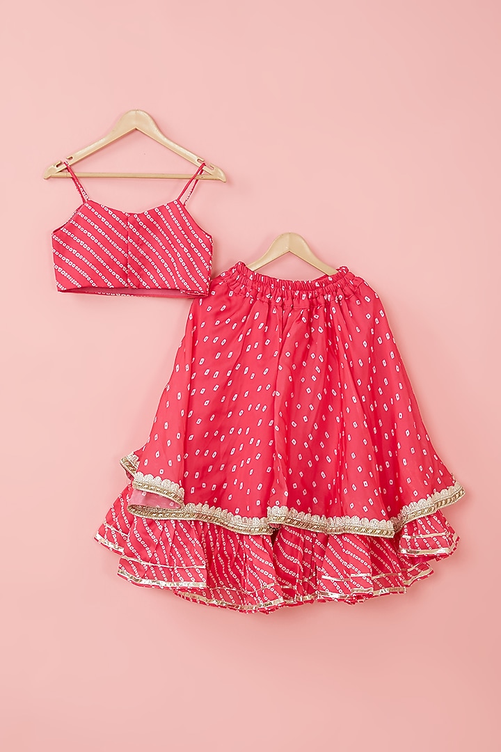 Pink Cotton & Satin Printed Lehenga Set For Girls by ATIJAH at Pernia's Pop Up Shop