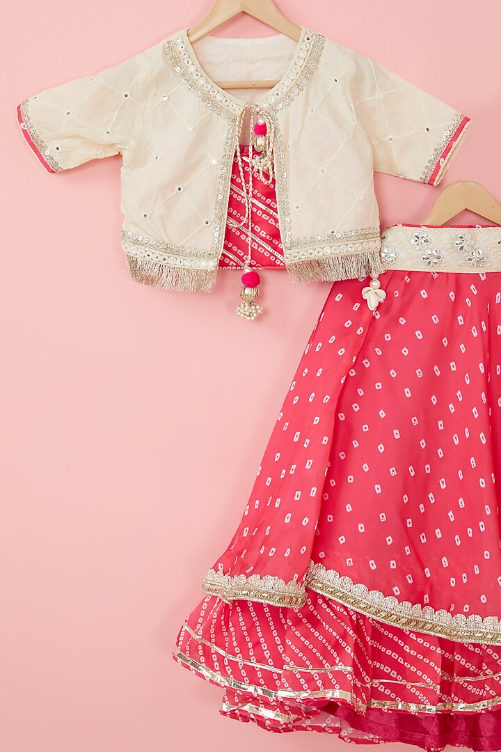 Pink Cotton & Satin Printed Lehenga Set For Girls by ATIJAH at Pernia's Pop Up Shop