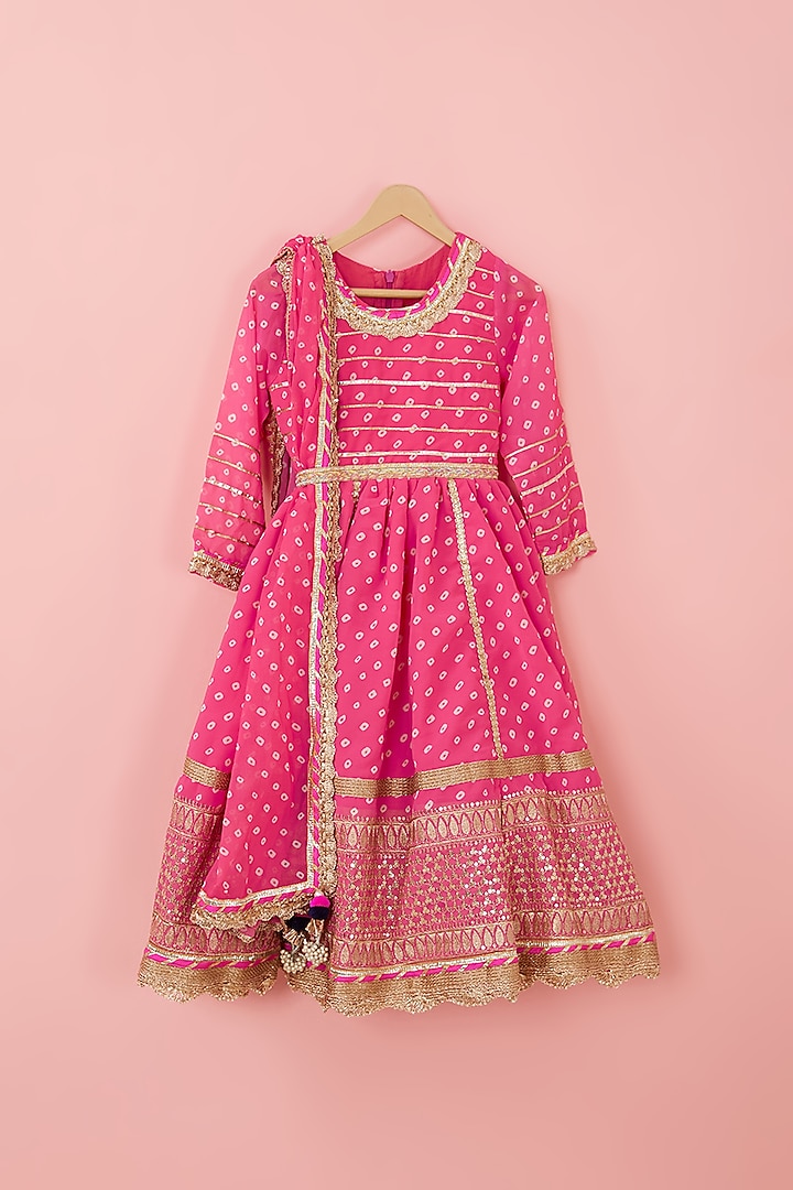 Pink Georgette Anarkali Set For Girls by ATIJAH at Pernia's Pop Up Shop