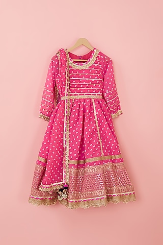 Pink Georgette Anarkali Set For Girls by ATIJAH
