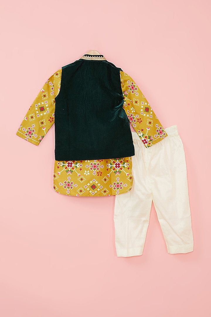 Green Velvet Nehru Jacket Set For Boys by ATIJAH at Pernia's Pop Up Shop