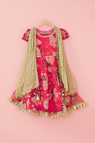 Pink Organza Anarkali Set For Girls by ATIJAH