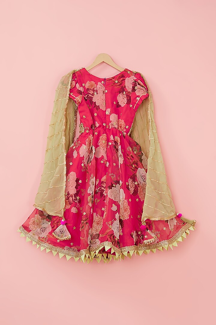 Pink Organza Anarkali Set For Girls by ATIJAH at Pernia's Pop Up Shop