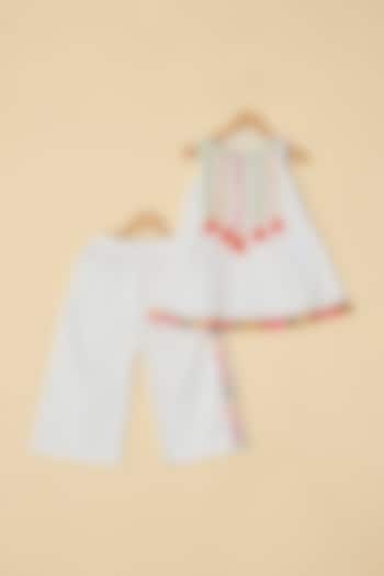 White Cotton Mirror Work Kurta Set For Girls by ATIJAH at Pernia's Pop Up Shop