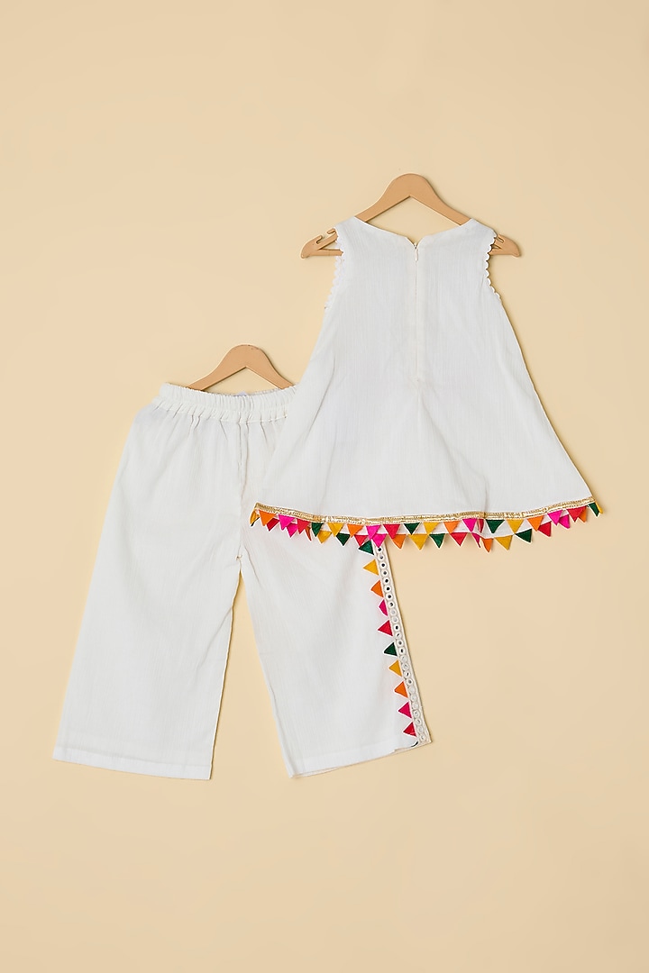 White Cotton Mirror Work Kurta Set For Girls by ATIJAH at Pernia's Pop Up Shop