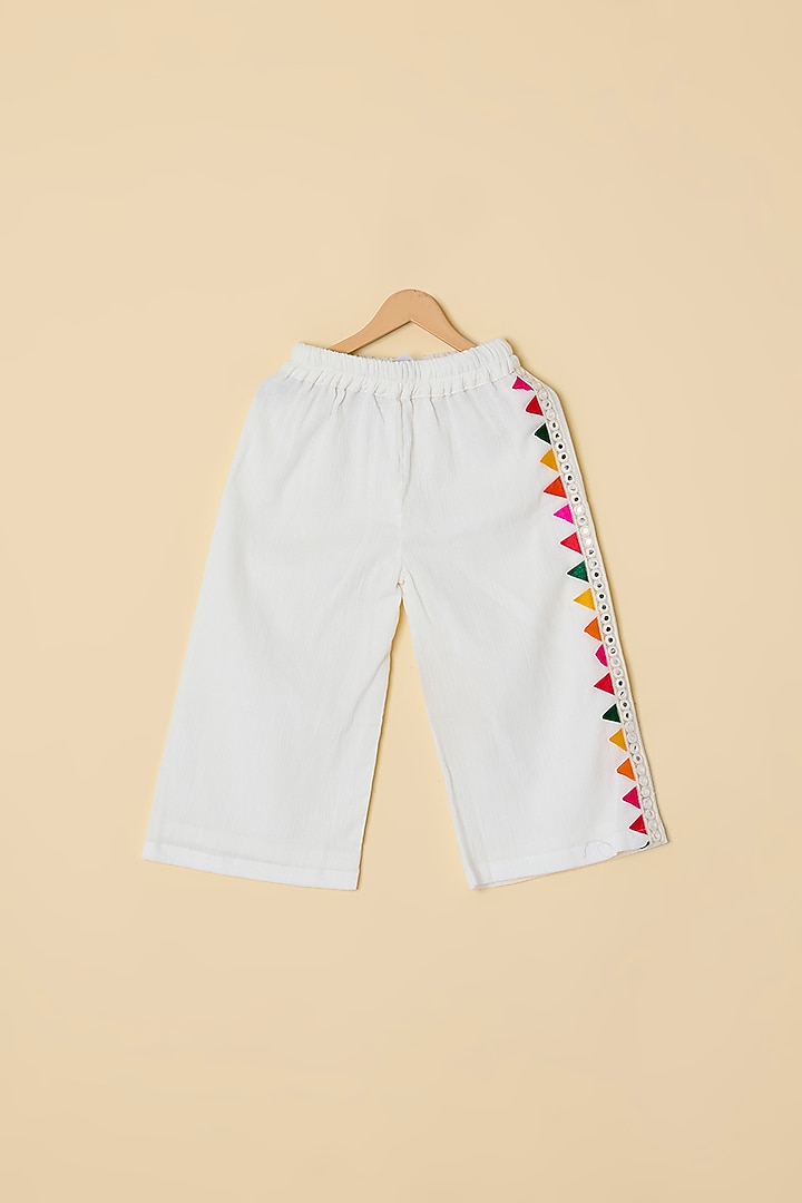 White Cotton Mirror Work Kurta Set For Girls by ATIJAH at Pernia's Pop Up Shop