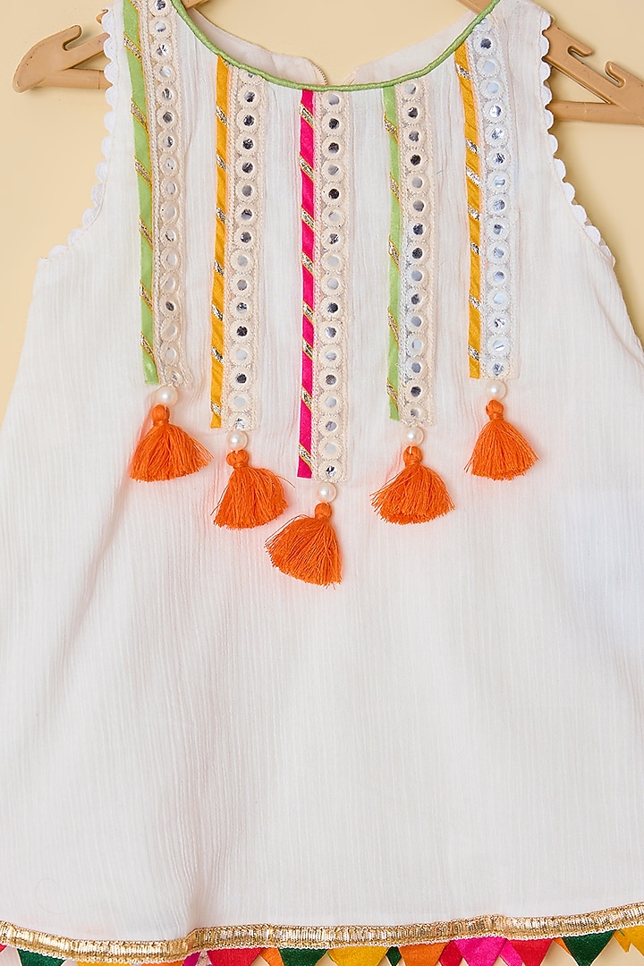 White Cotton Mirror Work Kurta Set For Girls by ATIJAH at Pernia's Pop Up Shop