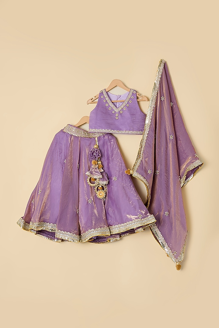 Purple Organza & Shantoon Boota Embroidered Lehenga Set For Girls by ATIJAH at Pernia's Pop Up Shop