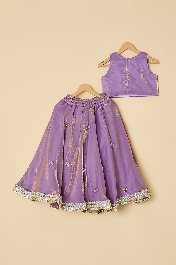 Purple Organza & Shantoon Boota Embroidered Lehenga Set For Girls by ATIJAH at Pernia's Pop Up Shop