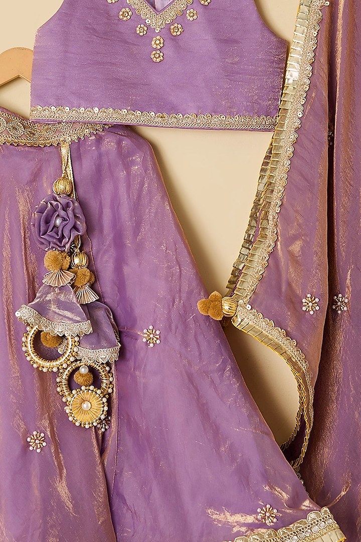Purple Organza & Shantoon Boota Embroidered Lehenga Set For Girls by ATIJAH at Pernia's Pop Up Shop