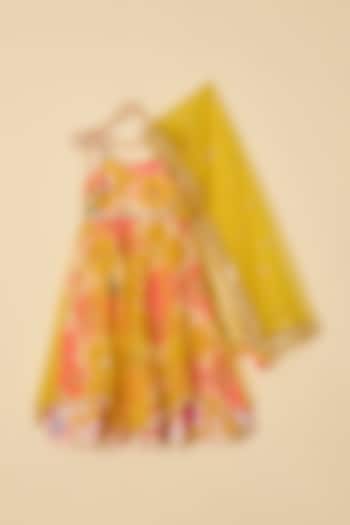 Yellow Cotton Printed Anarkali With Dupatta For Girls by ATIJAH at Pernia's Pop Up Shop