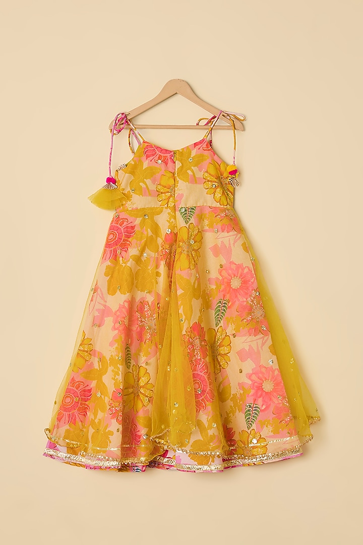 Yellow Cotton Printed Anarkali With Dupatta For Girls by ATIJAH at Pernia's Pop Up Shop