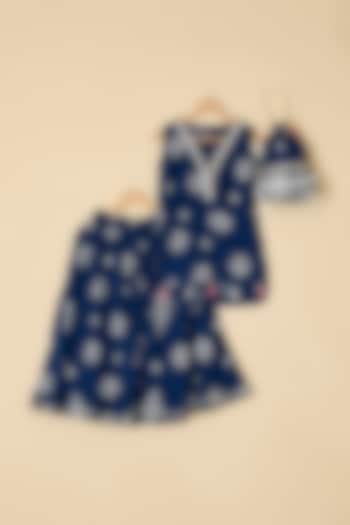 Midnight Blue Cotton Printed Kurta Set For Girls by ATIJAH at Pernia's Pop Up Shop