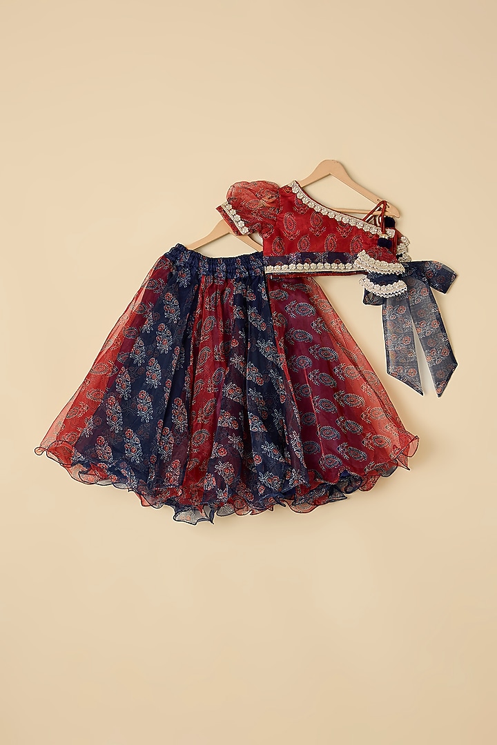 Maroon & Midnight Blue Organza Lehenga Set For Girls by ATIJAH at Pernia's Pop Up Shop