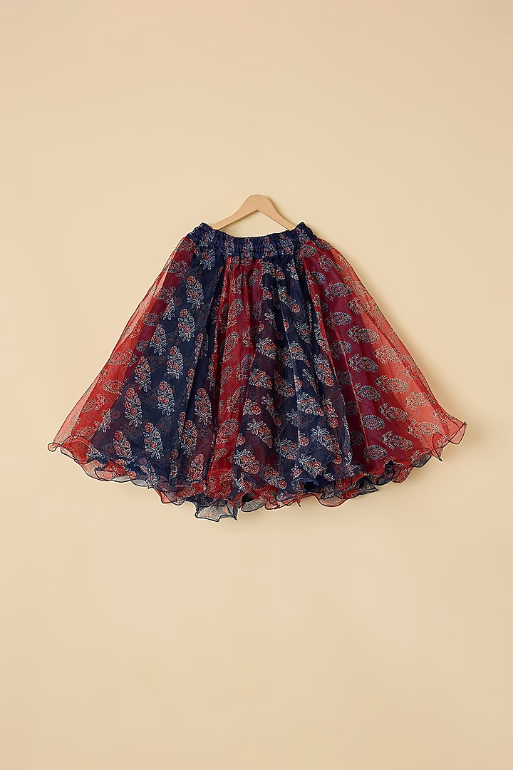 Maroon & Midnight Blue Organza Lehenga Set For Girls by ATIJAH at Pernia's Pop Up Shop
