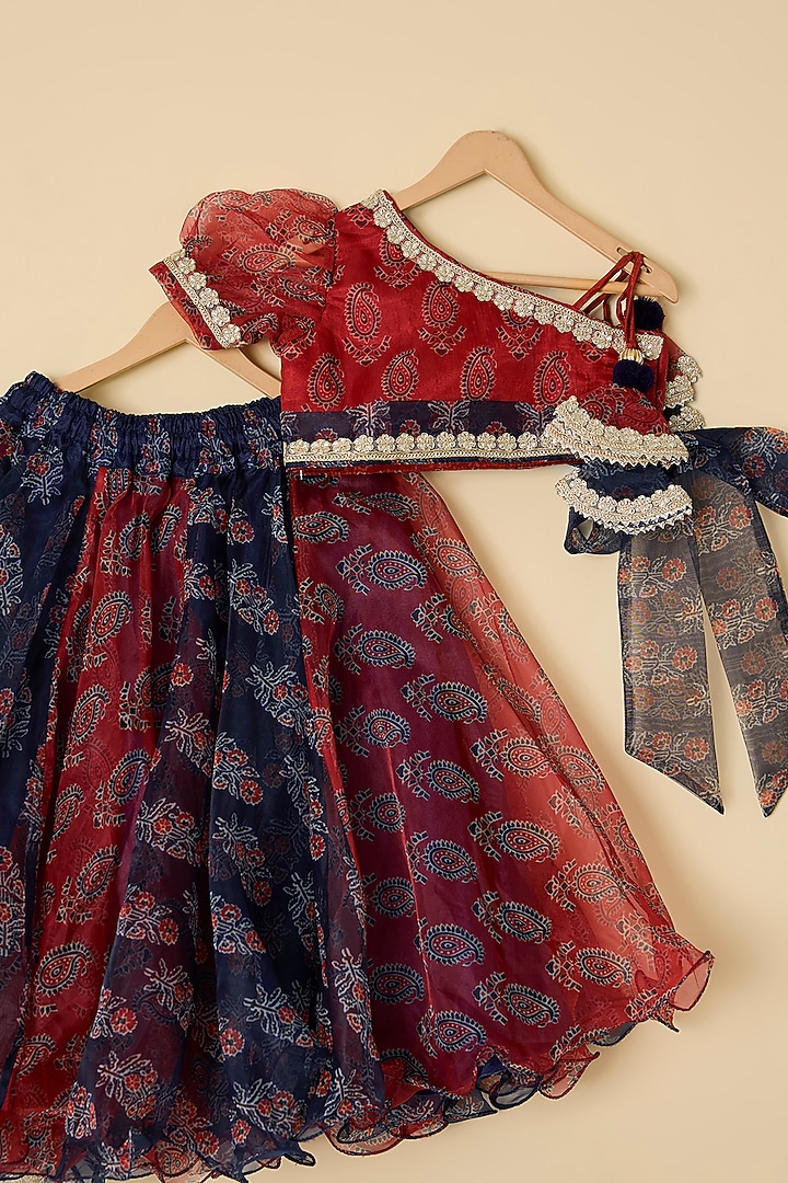 Maroon & Midnight Blue Organza Lehenga Set For Girls by ATIJAH at Pernia's Pop Up Shop