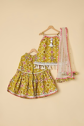 Mustard Cotton Printed Sharara Set For Girls by ATIJAH