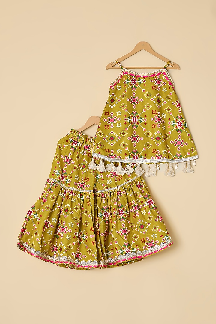 Mustard Cotton Printed Sharara Set For Girls by ATIJAH at Pernia's Pop Up Shop