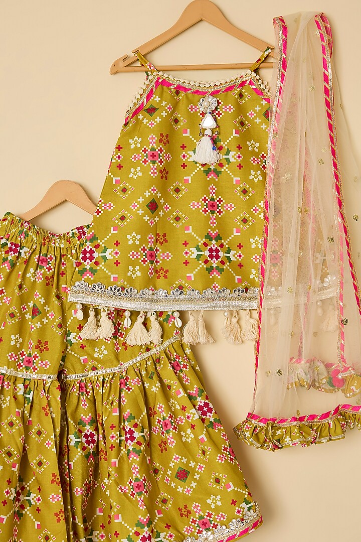Mustard Cotton Printed Sharara Set For Girls by ATIJAH at Pernia's Pop Up Shop
