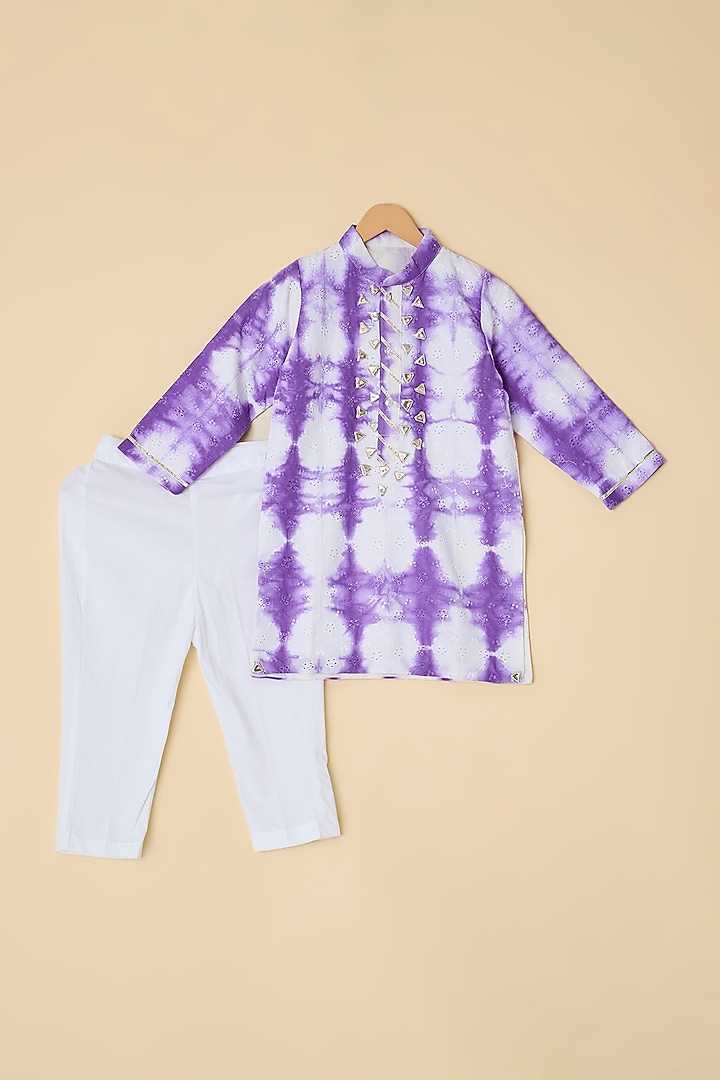 Purple Cotton Tie- Dye Kurta Set For Boys by ATIJAH at Pernia's Pop Up Shop