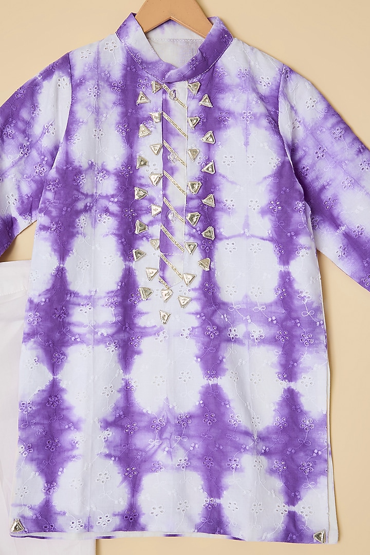 Purple Cotton Tie- Dye Kurta Set For Boys by ATIJAH at Pernia's Pop Up Shop