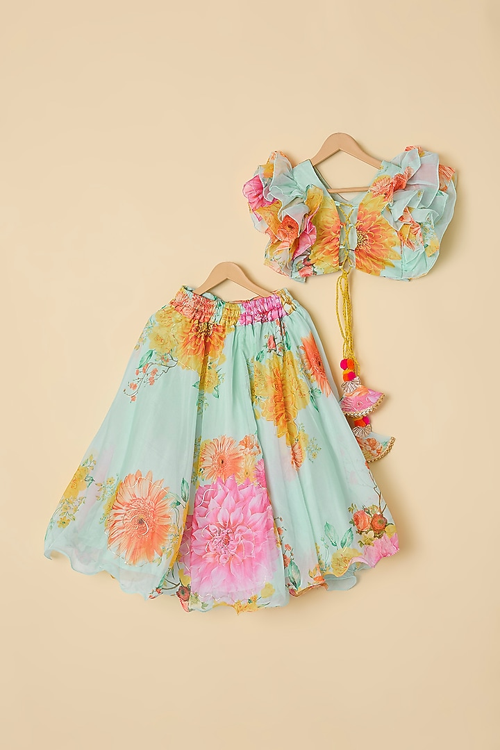 Powder Blue Organza Printed Lehenga Set For Girls by ATIJAH at Pernia's Pop Up Shop