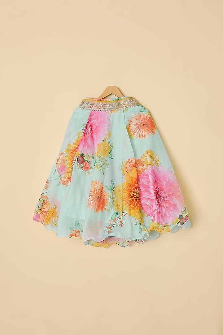 Powder Blue Organza Printed Lehenga Set For Girls by ATIJAH at Pernia's Pop Up Shop