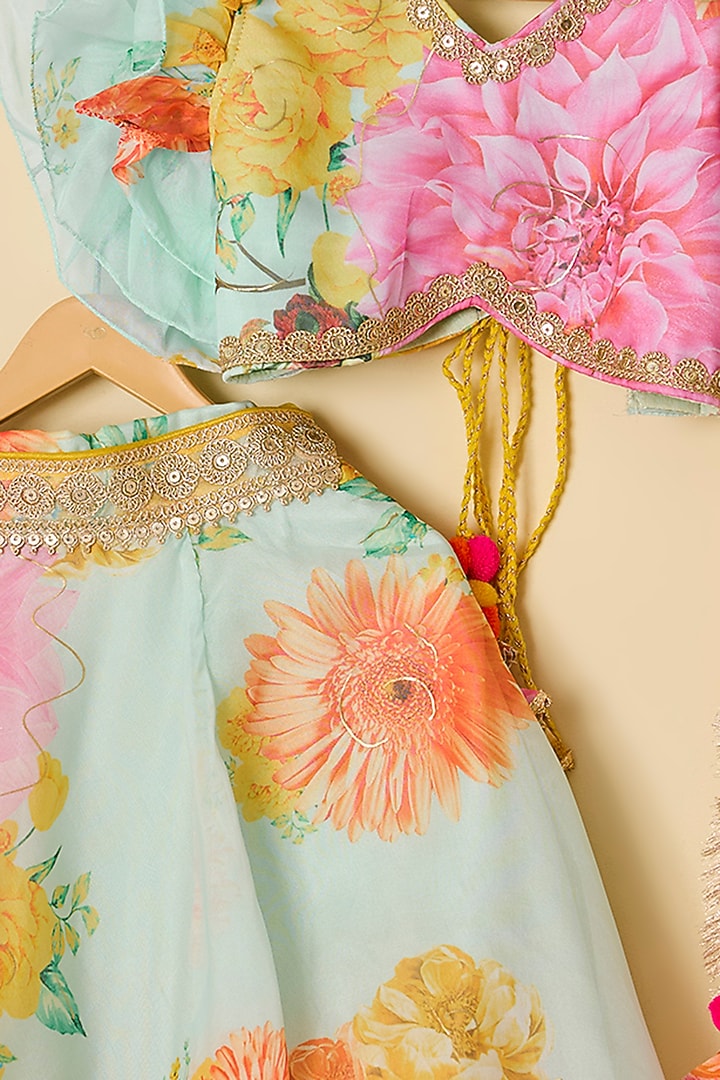 Powder Blue Organza Printed Lehenga Set For Girls by ATIJAH at Pernia's Pop Up Shop