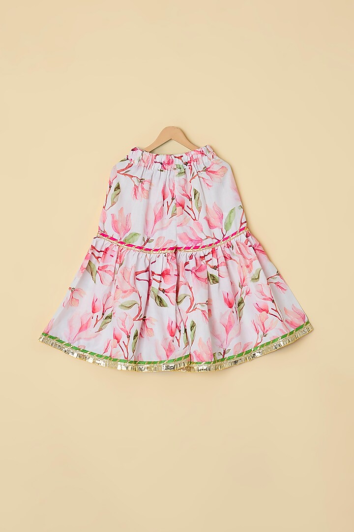 White & Pink Linen Printed Sharara Set For Girls by ATIJAH at Pernia's Pop Up Shop