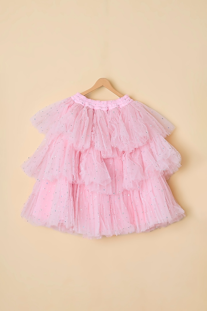 Pink Net Layered Lehenga Set For Girls by ATIJAH at Pernia's Pop Up Shop