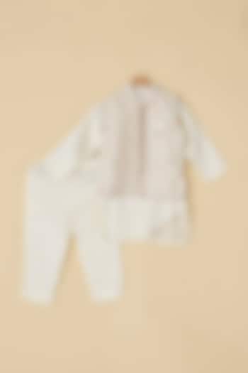 Off-White Silk Embroidered Nehru Jacket Set For Boys by ATIJAH at Pernia's Pop Up Shop
