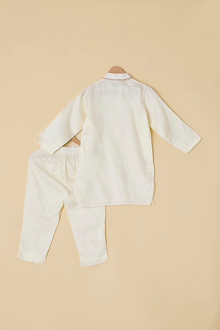 Off-White Silk Embroidered Nehru Jacket Set For Boys by ATIJAH at Pernia's Pop Up Shop