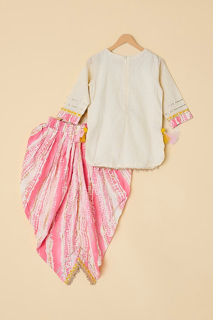 Pink Cotton Printed Dhoti Set For Girls by ATIJAH at Pernia's Pop Up Shop