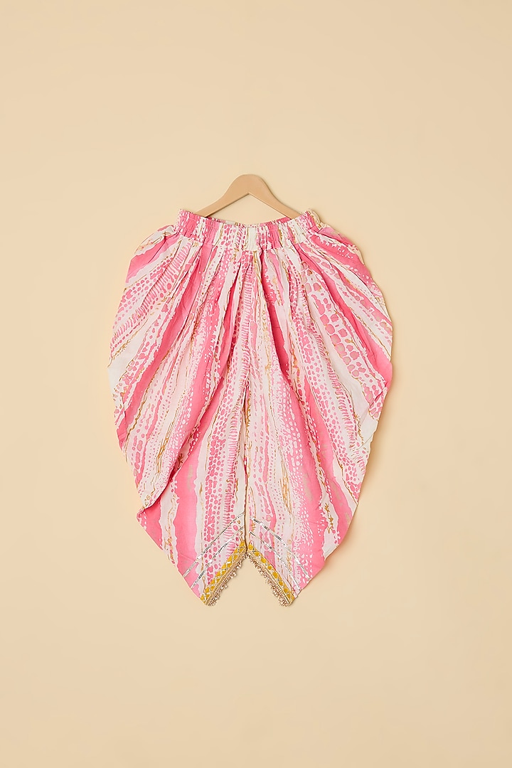 Pink Cotton Printed Dhoti Set For Girls by ATIJAH at Pernia's Pop Up Shop