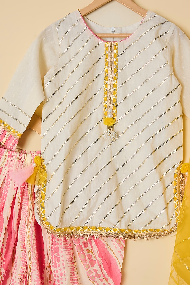 Pink Cotton Printed Dhoti Set For Girls by ATIJAH at Pernia's Pop Up Shop
