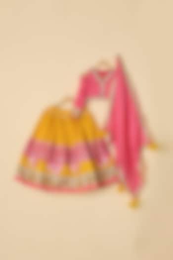 Pink & Yellow Silk Lehenga Set For Girls by ATIJAH at Pernia's Pop Up Shop