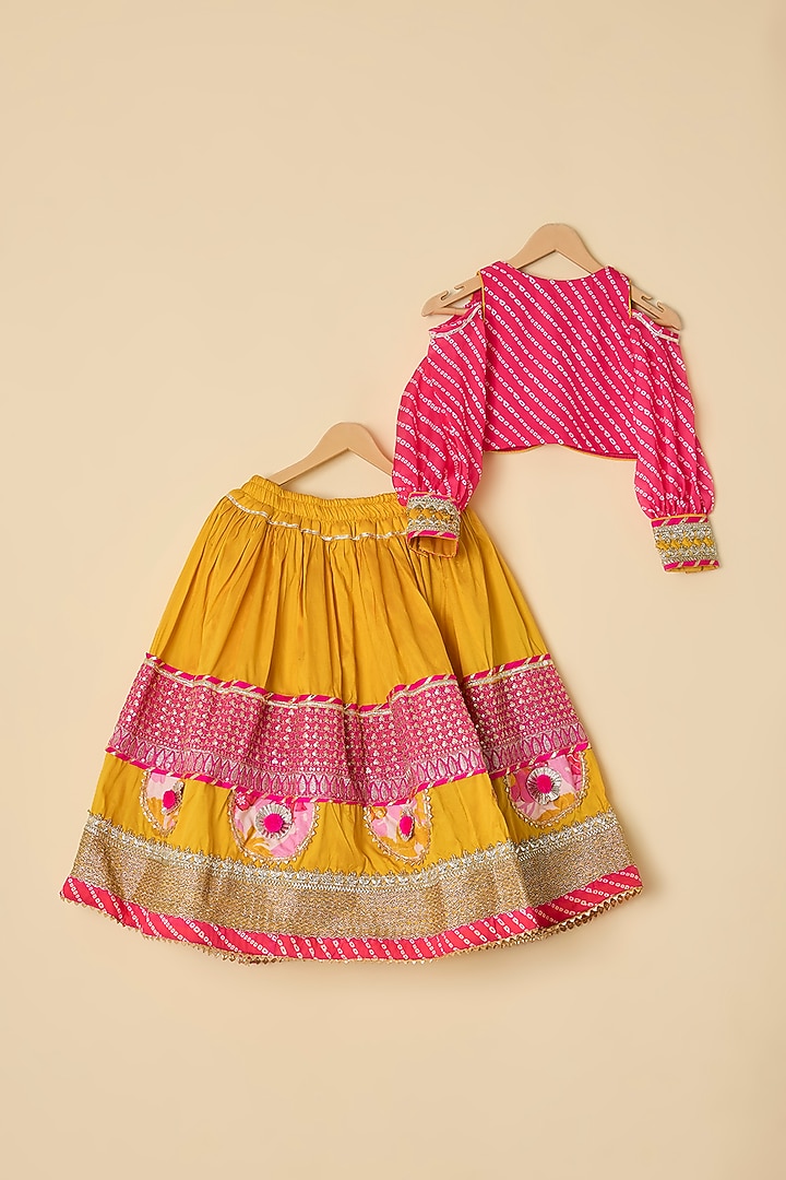 Pink & Yellow Silk Lehenga Set For Girls by ATIJAH at Pernia's Pop Up Shop