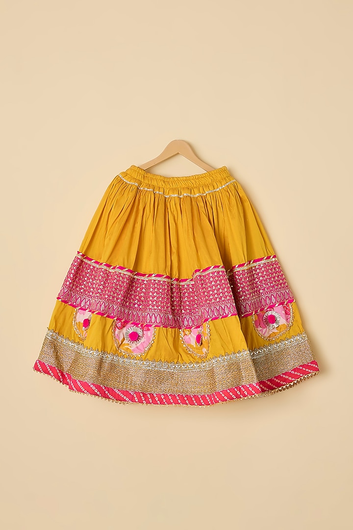 Pink & Yellow Silk Lehenga Set For Girls by ATIJAH at Pernia's Pop Up Shop