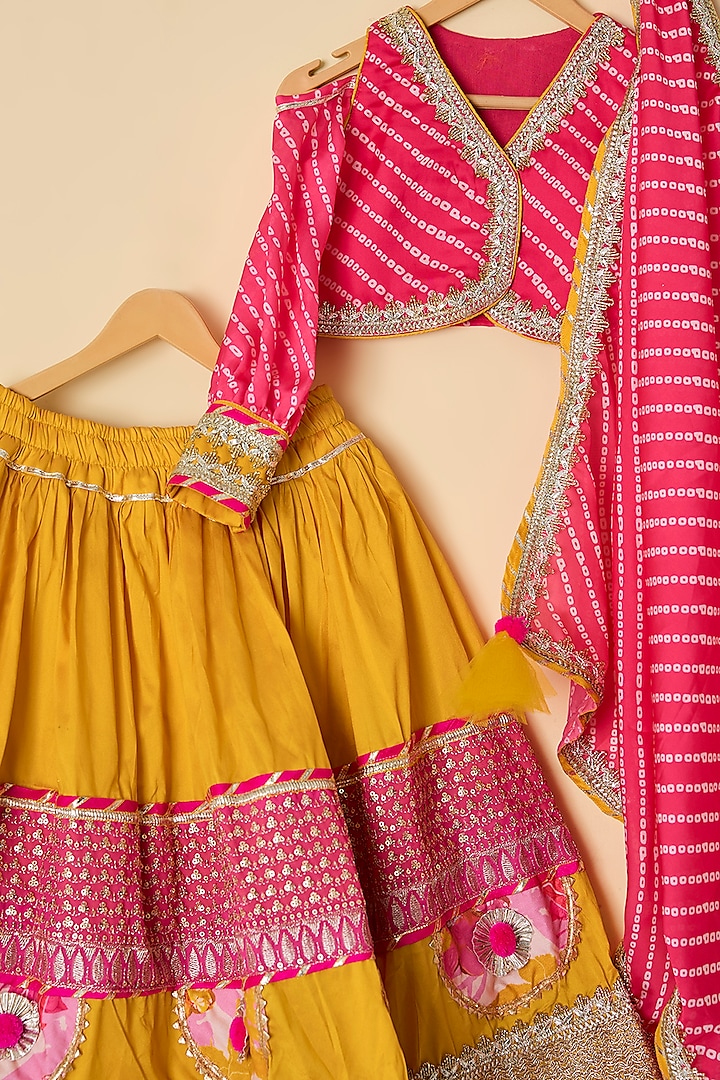 Pink & Yellow Silk Lehenga Set For Girls by ATIJAH at Pernia's Pop Up Shop