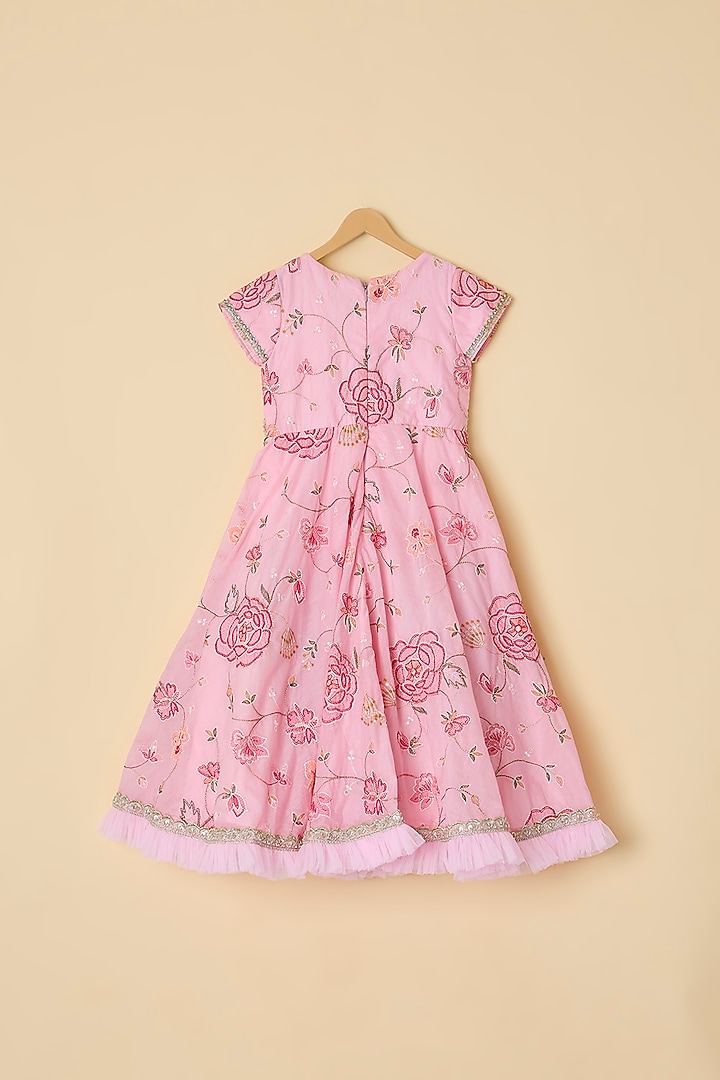 Pink Chanderi Embroidered Anarkali Set For Girls by ATIJAH at Pernia's Pop Up Shop